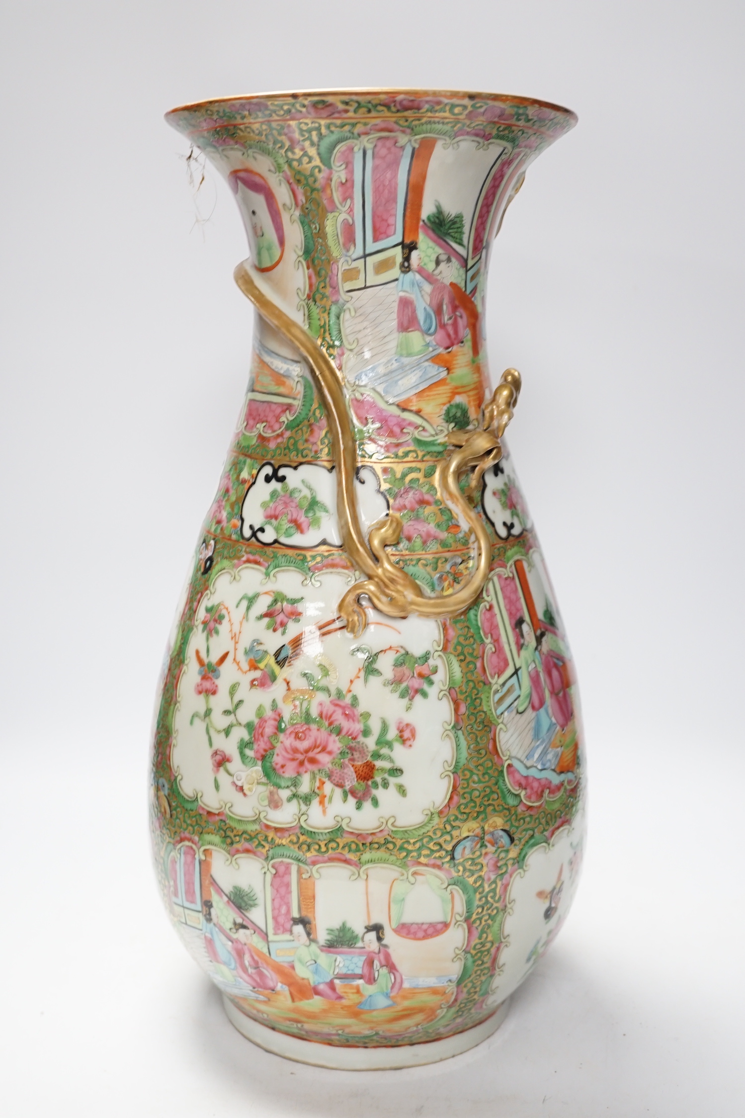 A large 19th century Chinese famille rose pear shaped vase, 44.5cm